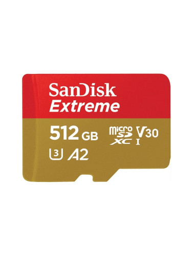 Карта памет 512GB microSDXC, SanDisk Extreme, Class 10. скорост на четене 190MB/s, скорост на запис 130MB/s