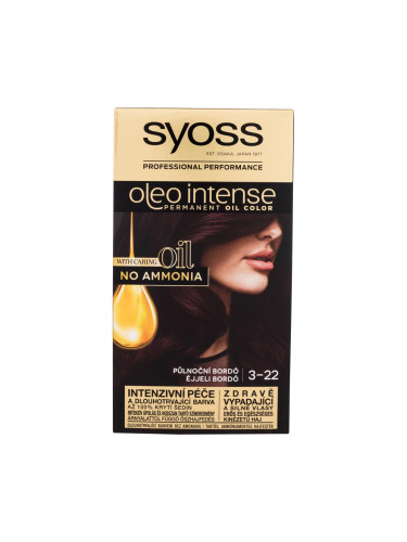 Syoss Oleo Intense Permanent Oil Color Боя за коса за жени 50 ml Нюанс 3-22 Midnight Bordeaux увредена кутия