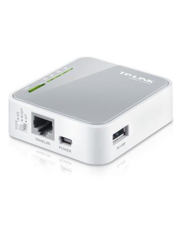 Рутер TP-Link TL-MR3020, мобилен, 150Mbps, 2.4GHz(150Mbps), Wireless N, 1x WAN/LAN 100, 1x USB 2.0, 1x miniUSB, 1x вътрешна антена