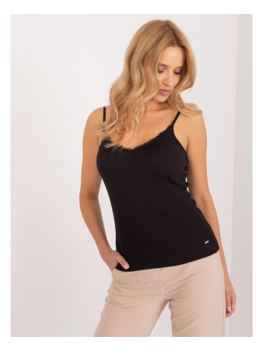Women's black top with a SUBLEVEL neckline