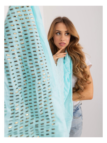Light blue, smooth women's scarf with appliqués