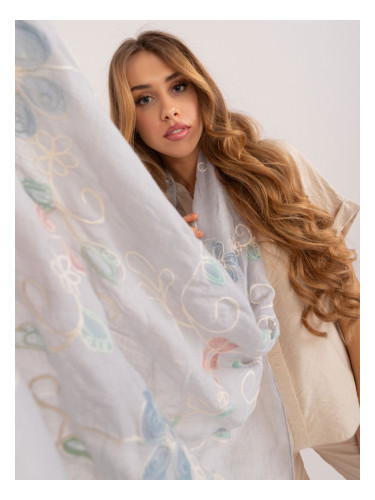Light gray women's long scarf with embroidery