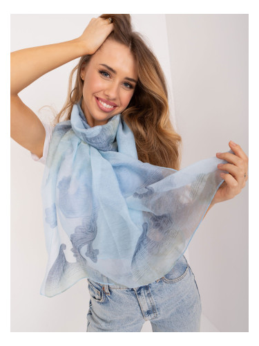 Light blue long women's scarf with patterns