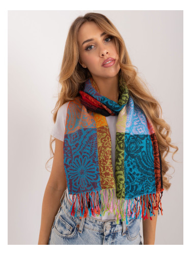 Colorful long women's scarf with fringe