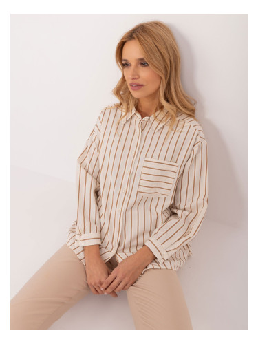 Casual shirt with cream and camel stripes