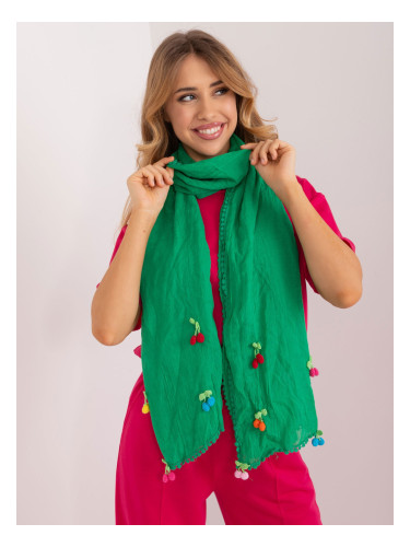 Green long women's scarf with appliqués