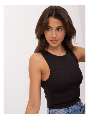 Black ribbed top with round neckline