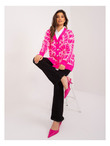 Fluo pink oversize sweater with button closure