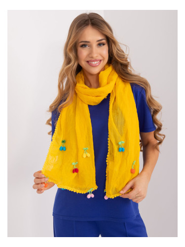 Yellow long women's scarf with appliqués