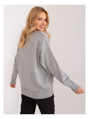 Gray plain classic sweater with wool