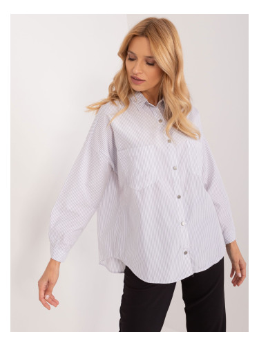 Light grey and white oversize shirt with snap fasteners