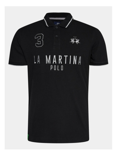 La Martina Тениска с яка и копчета YMP320 PK001 Черен Regular Fit