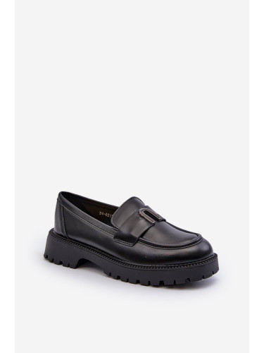 VINCEZA Мокасини Loafer за момиче с орнамент Черна Elvilda