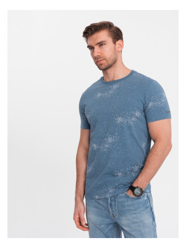 Ombre Men's full-print t-shirt with scattered letters - blue denim