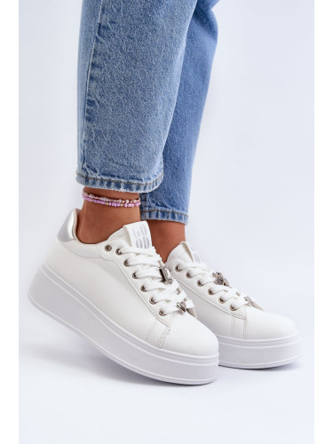 Women's platform sneakers with embellishments, white Herbisa