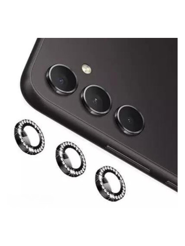 Стъклен протектор с метални рингове и камъни за задна камера MBX за Samsung Galaxy A54 5G (A546B), Черен