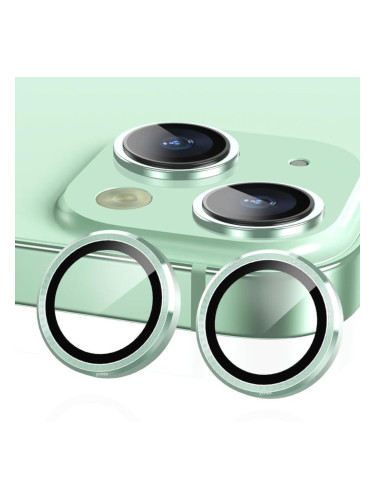Стъклен протектор с метални рингове за задна камера MBX за Apple iPhone 15, 15 Plus, Зелен