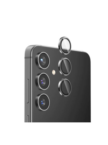 Стъклен протектор с метални рингове за задна камера MBX за Samsung Galaxy S24 Plus (S926B), Черен