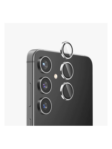 Стъклен протектор с метални рингове за задна камера MBX за Samsung Galaxy S24 Plus (S926B), Сребрист