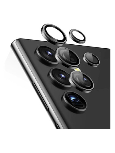 Стъклен протектор с метални рингове за задна камера MBX за Samsung Galaxy S24 Ultra (S928B), Черен