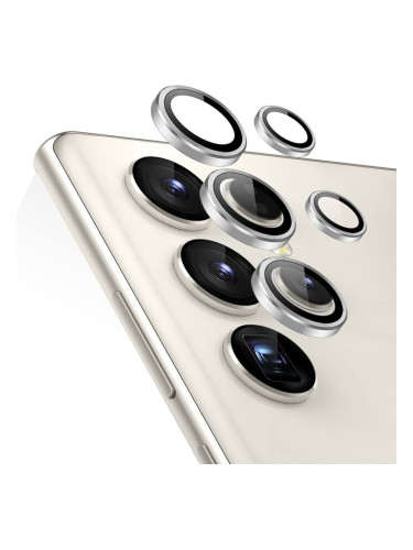 Стъклен протектор с метални рингове за задна камера MBX за Samsung Galaxy S24 Ultra (S928B), Сребрист