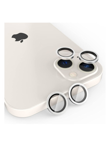 Стъклен протектор с метални рингове за задна камера MBX за Apple iPhone 13, 13 Mini, Сребрист