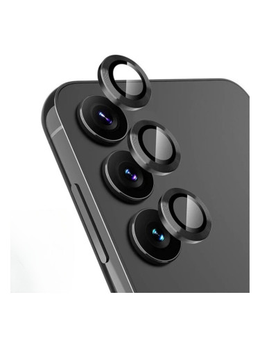 Стъклен протектор с метални рингове за задна камера MBX за Samsung Galaxy A55, Черен