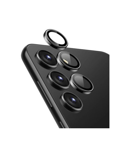 Стъклен протектор с метални рингове за задна камера MBX за Samsung Galaxy S23 (S911B), Черен