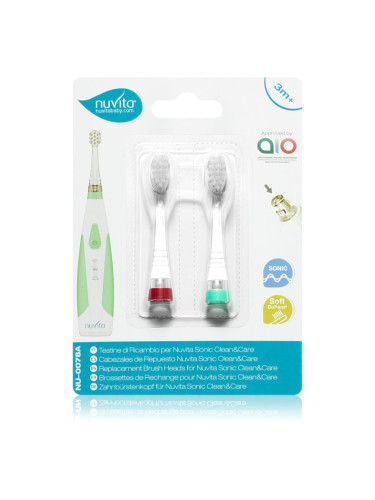 Nuvita Sonic Clean&Care Replacement Brush Heads резервни накрайници за сонична четка за зъби с батерии за бебета Sonic Clean&Care Medium Red/Green 2 б