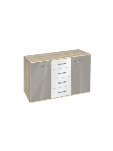 Скрин с чекмеджета и вратички Мебели Богдан, модел BM-Ava 1200, ГБ сонома и сиво гланц