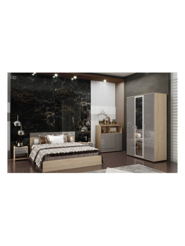 Спален комплект Мебели Богдан, модел BM-Ava, включващ гардероб, легло, скрин и 2бр. нощни шкафчета
