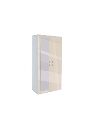 Двукрилен гардероб с огледало Мебели Богдан Модел BM-AVA21, крем гланц с бяло