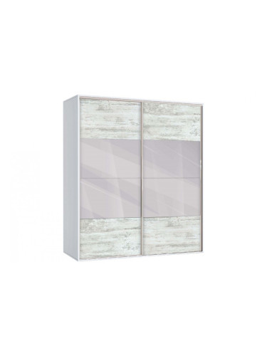 Двукрилен гардероб с плъзгащи врати Мебели Богдан Модел BM-AVA 51, кристал с бяло, с огледало
