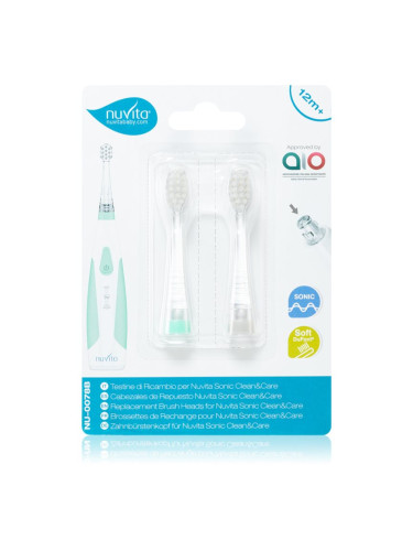 Nuvita Sonic Clean&Care Replacement Brush Heads резервни накрайници за сонична четка за зъби с батерии за бебета Sonic Clean&Care Medium 12m+ 2 бр.
