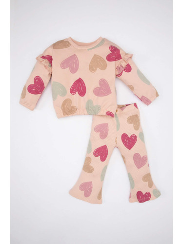DEFACTO Baby Girl Heart Patterned Sweatshirt Sweatpants 2 Piece Set