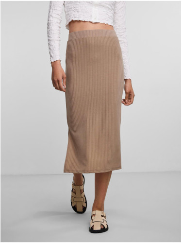 Beige Women's Ribbed Midi Skirt Pieces Kylie - Women's