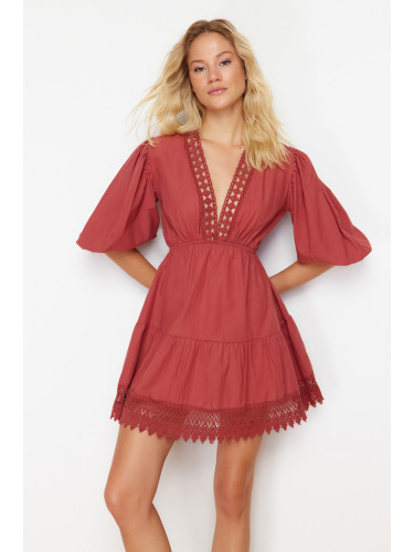 Trendyol Dusty Rose Mini Woven Lace Detailed Beach Dress