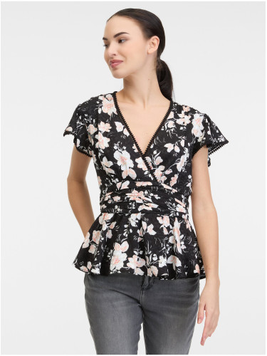 Women's black floral blouse Guess Peplum Ema - Women