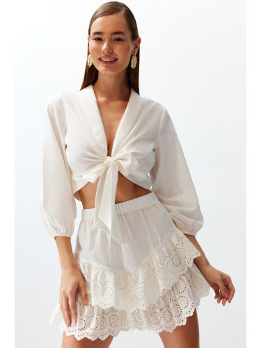 Trendyol Briddal White Mini Woven Embroidered Detailed Beach Skirt