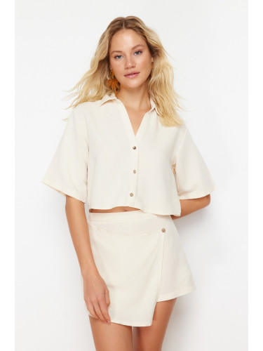 Trendyol Beige Woven Linen Blend Shirt Shorts Set