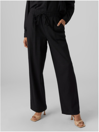 Black women's trousers with linen blend Vero Moda Jesmilo