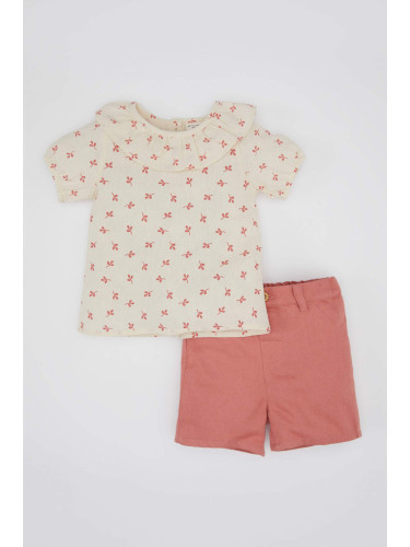 DEFACTO Baby Girl Floral Crinkle Blouse Shorts 2 Piece Set