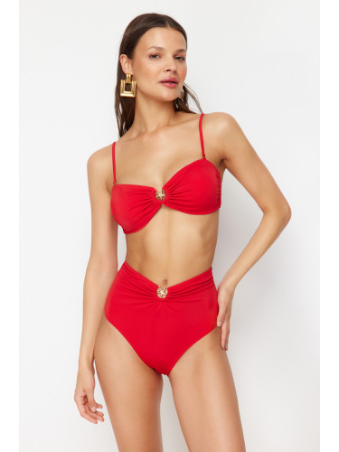 Trendyol Red Premium Accessory High Waist Hipster Bikini Bottom