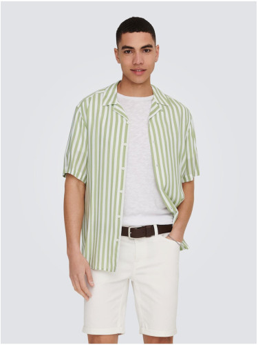 White and Green Men's Striped Short Sleeve Shirt ONLY & SONS Wayne