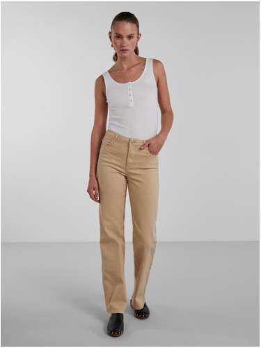 Beige Women's Wide Jeans Pieces Peggy - Women