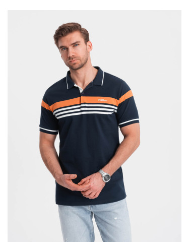 Ombre Fitted men's polo shirt with two-tone stripes - navy blue