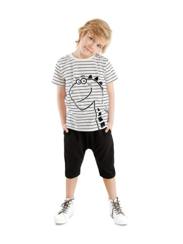 Denokids Cute Dino Striped Boy's Summer T-shirt Capri Shorts Set