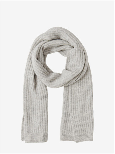 Women's light grey scarf with wool blend Pieces Jeslin