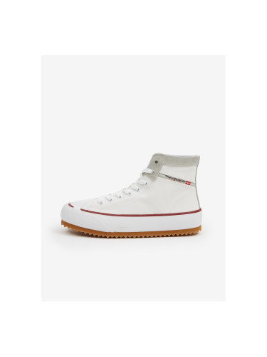 White Mens Ankle Sneakers with Suede Details Diesel - Men