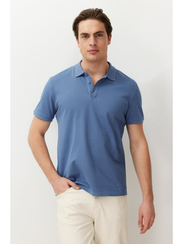 Trendyol Indigo Regular/Normal Cut Textured Polo Collar T-Shirt